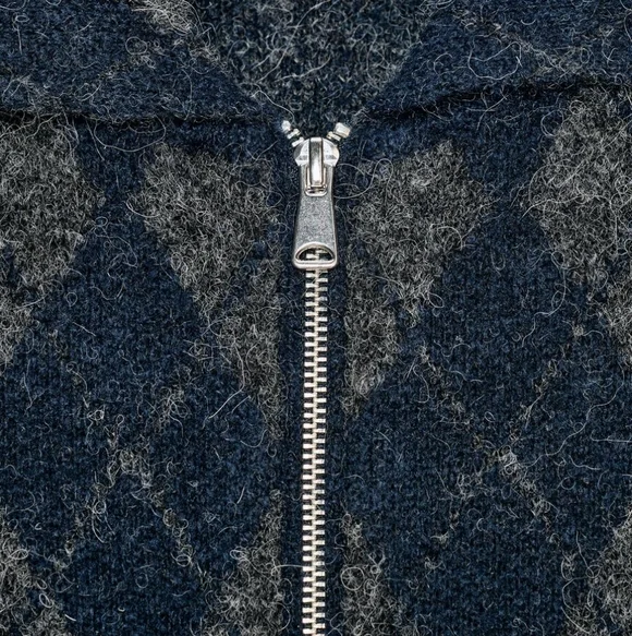 ZARA ARGYLE KNIT BOMBER JACKET - Picture 13 of 13